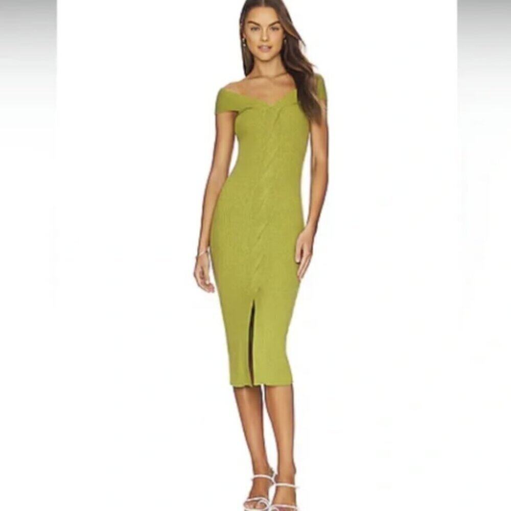 Revolve Cashmere One Grey Day Isla sleeveless Midi Sweater Dress Size M Green